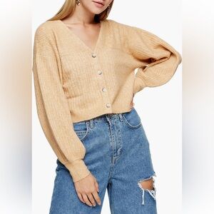 Topshop Balloon Sleeve Cropped Cardigan